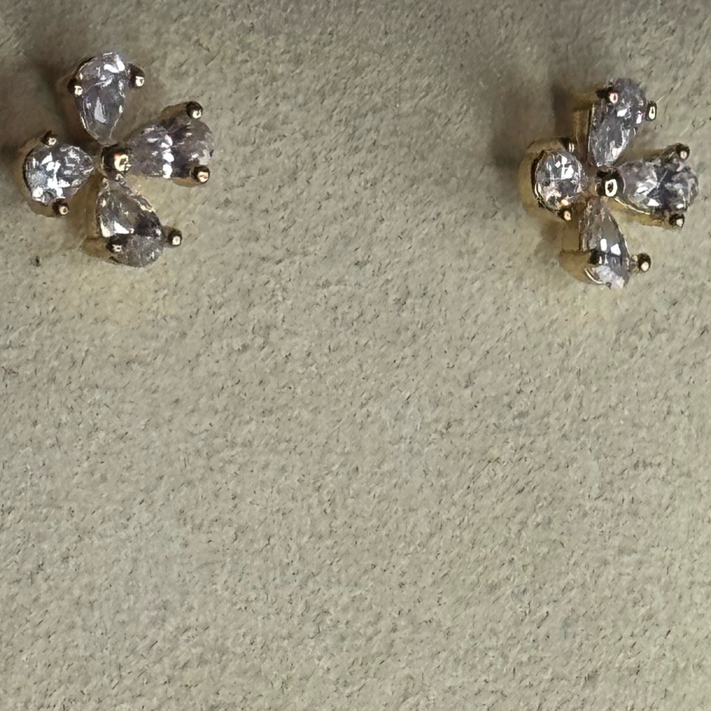 Gold Overlay Crystal Flower Stud Earrings Made with Swarovski Crystals - Picture 6 of 8